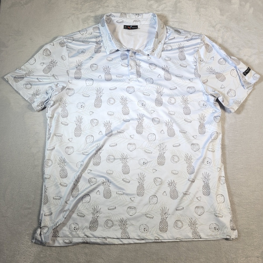Yatta Golf Polo Shirt Mens XXL‎ Light Blue Pineapple Coconut Performance Stretch